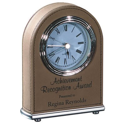 Light Brown Laserable Leatherette Arch Desk Clock