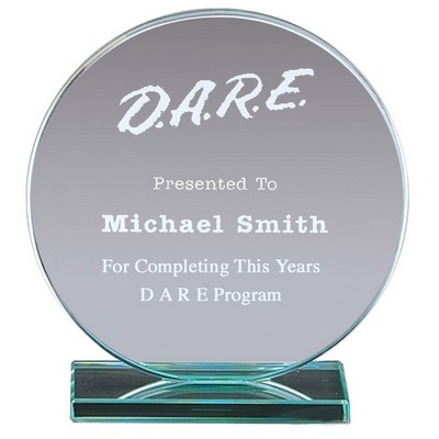 Jade Glass Circle Award w/Blue Optical Green Base (4" x 4½")