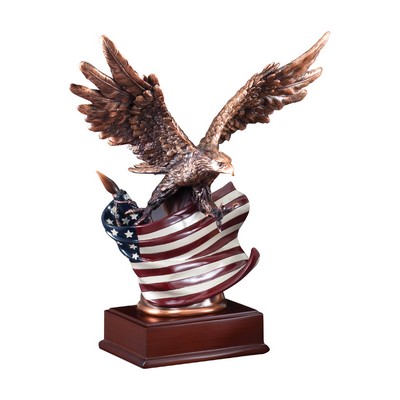 12" Electroplated Bronze Attacking Eagle Trophy w/Painted American Flag