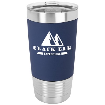 20 Oz. Navy Blue/White Polar Camel Tumbler with Silicone Grip and Clear Lid