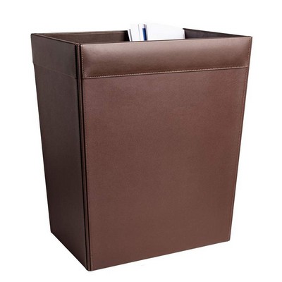 32 Qt. Classic Brown Leather Square Waste Basket