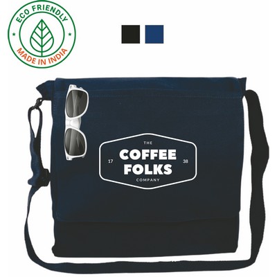 10 oz Cotton Canvas Messenger Bag Navy Blue - Eco Friendly Economy Backpack 13 x 13 x 3