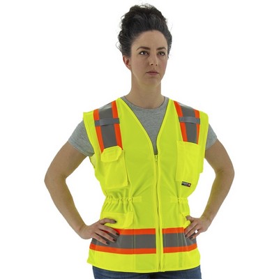 High Visibility Women's Surveyors Vest With Two-Tone Dot Striping, Ansi 2, R