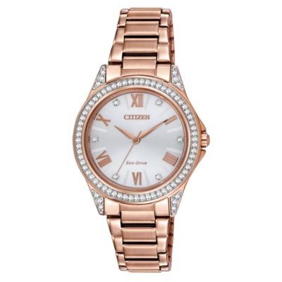 Citizen Ladies' Drive Pink Gold-Tone Watch w/Silver Dial & Crystals