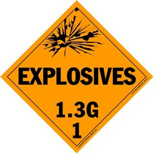 Explosives Class 1.3G Polycoated Tagboard Placard - 10.75" x 10.75"