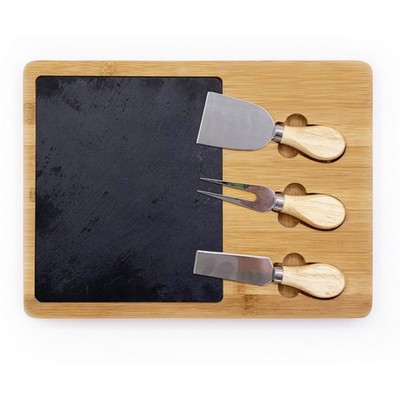 Bamboo/slate Cheese Board And Tool Set