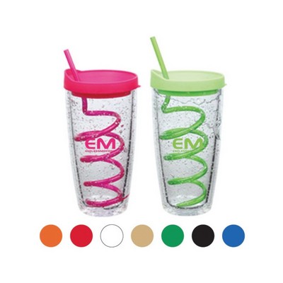 16 Oz. Double Wall Tumbler W/ Spiral Straw