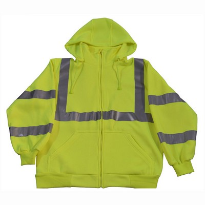 ANSI Class 3 Lime Green Zip-Up Sweat Shirt With Detachable Hood