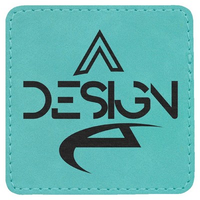 Square Engraved Patch with Adhesive, Teal Faux Leather, 3" x 3"