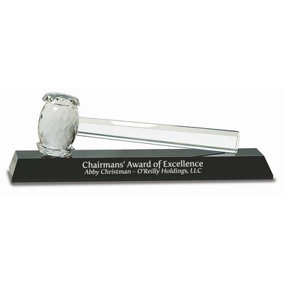 13 7/8" x 4 1/4" Crystal Gavel on Black Base