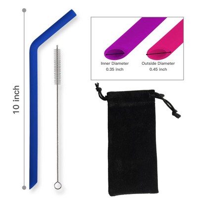 Reusable Silicone Bent Drinking Straws With 1 Cleaning Brush