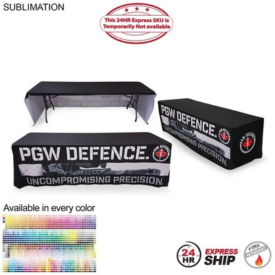 24 Hr Express Ship - Sublimated Table Cloth for 8' Table, Drape Style, 3 sided, Open Back