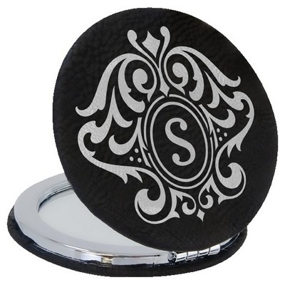 Faux Leather Compact Mirror, Black