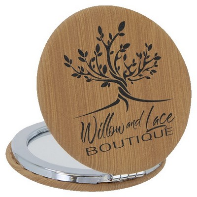 Faux Leather Compact Mirror, Bamboo color