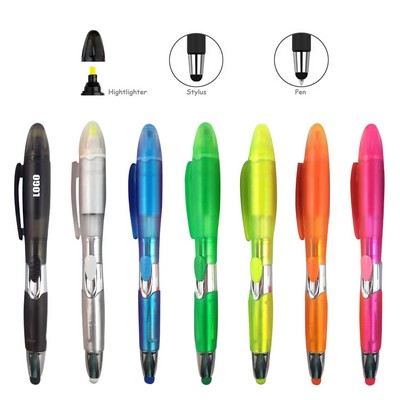 Translucent Barrel Pen w/Highlighter & Stylus