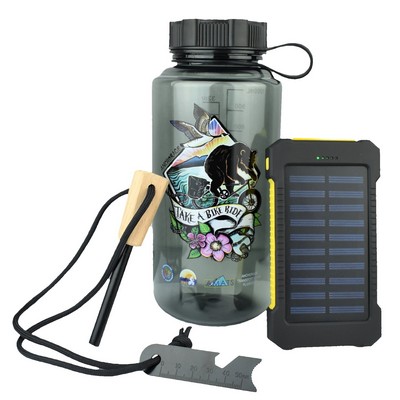 Camp Essentials Kit w/Bottle, Fire Starter And Solar Charger