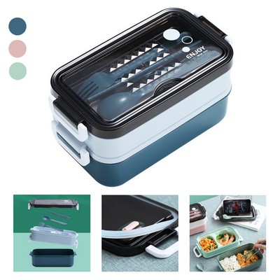 PP Double Decker Lunch Box with Utensils