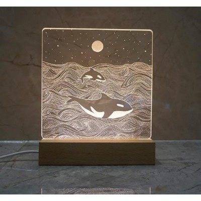 Creative LED Night Light Wood Base Lamp