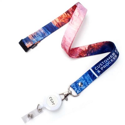 3/8 x 36 Full Color Sublimated Lanyard with Retractable Reel and Safety Breakaway