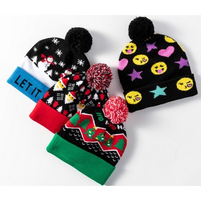 Knitted Christmas beanies Pom winter hats