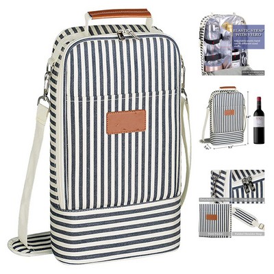 Blue Stripe Wine Tote Carrier Bag