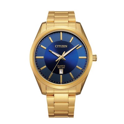 Citizen® Men's Quartz Gold-Tone Watch w/Blue Dial