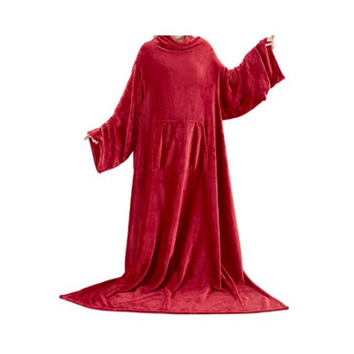 Wearable Fleece Blanket with Sleeves and Pocket