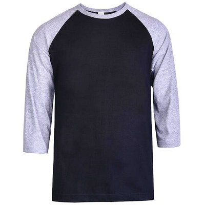 Men's 3/4 Sleeve Baseball T-Shirt - Small, Gray/Black (Case of 20)