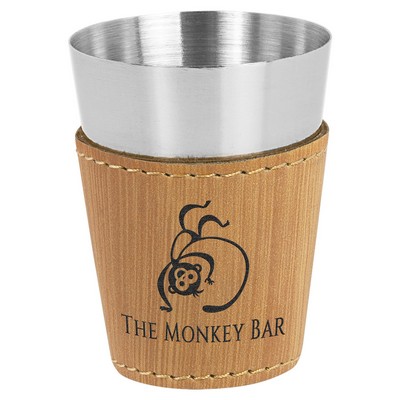 2 oz. Bamboo Laserable Leatherette & Stainless Steel Shot Glass