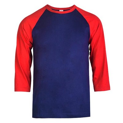 Men's 3/4 Sleeve Baseball T-Shirt - Large, Dark Red/Navy (Case of 20)