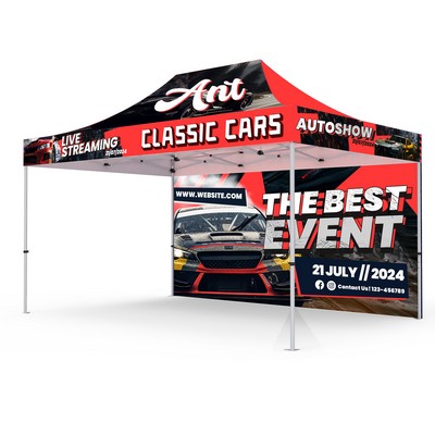 10' x15' Standard Hex Aluminum Frame w/ Dye Sublimation Canopy + Full Wall