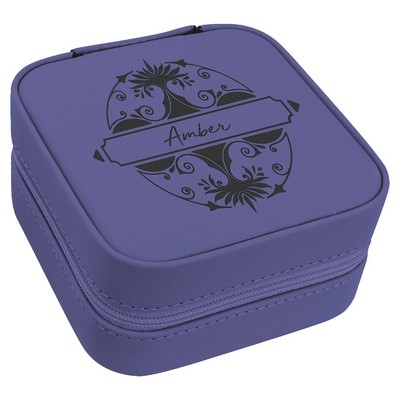 Faux Leather Travel Jewelry Box, Purple, 4x4"