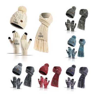 Winter Beanie Hat Scarf Gloves Set