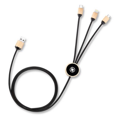 Bamboo Charging Cable with Light-Up Logo