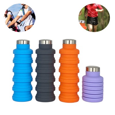 Silicone Collapsible Water Bottle - Portable 17 Oz Hydration