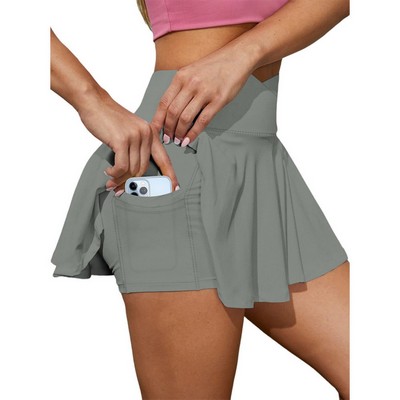 Women Pleated Tennis Skirt With Pockets-Solid Color