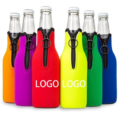 Collapsible Neoprene Beer Bottle Cooler Sleeve With Zipper