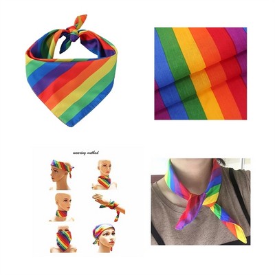 21 3/5"x21 3/5" LGBTQ+ Polyester Rainbow Stripe Square Bandana/Headscarf