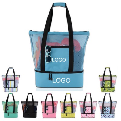 Mesh Beach Tote Bag With Cooler Insulated