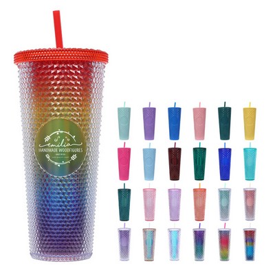 24 Oz Iridescent Studded Straw Tumbler