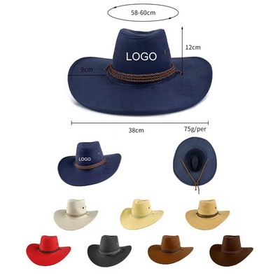 Western Suede Cowboy Hat With Wide Brim