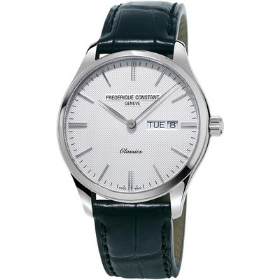 Frederique Constant® Men's Classic Quartz Black Leather Strap Watch w/Silver-Tone Dial