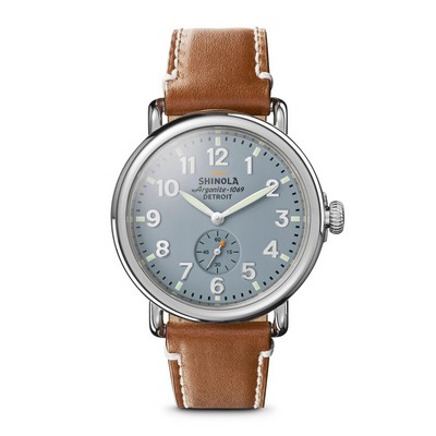 Shinola Unisex Runwell Slate Blue Dial Largo Tan Leather Strap Watch