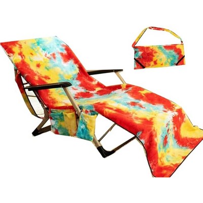 Beach Chair Cover w/Side Pockets Microfiber Chaise Lounge Chair Towel Cover for Garden Beach Hotel