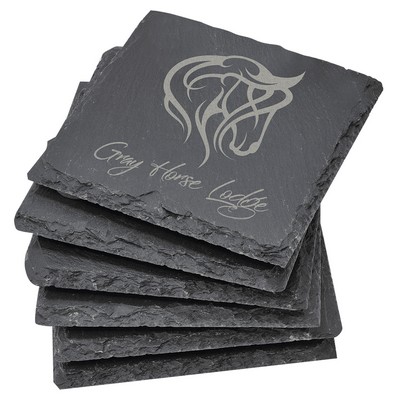 4" Square Slate 6-Coaster Set, Laserable