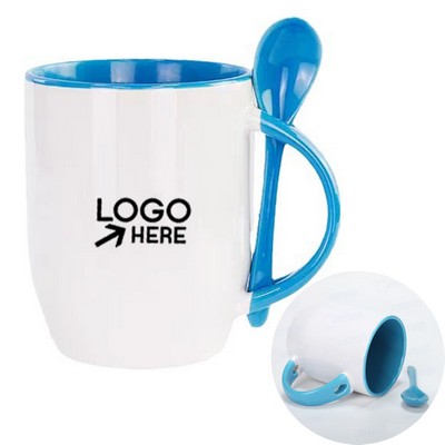 12 Oz Ceramic Coffee Mug With Built-In Spoon Holder