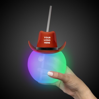 20oz Multicolor LED Ball Tumbler with Straw and Brown Cowboy Hat(not assembled)