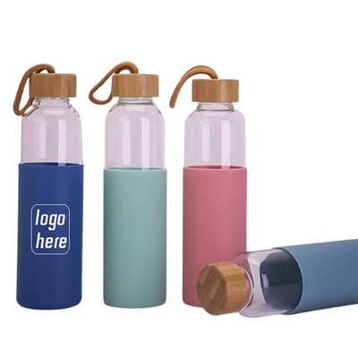 16 oz Botanical Glass Bottle w/ Bamboo Lid