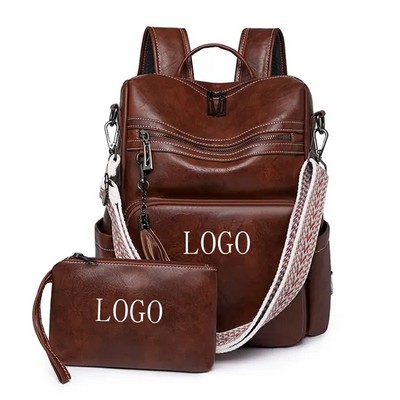 Travel PU Backpack Purse Rucksack with Tassel Two-toned