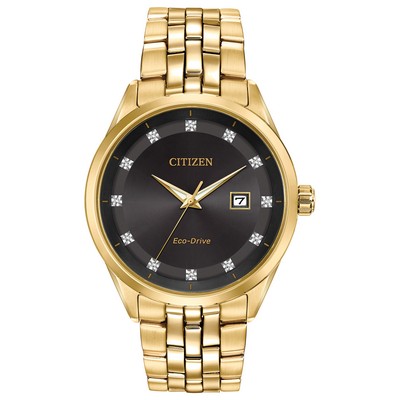 Citizen Watch Men's Corso Eco-Drive Watch, Gold-Tone w/Black Dial, Diamond Markers